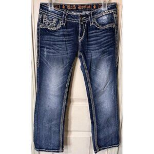 Rock Revival Serena Size 28 Embroidered Distressed Capri 24” Inseam